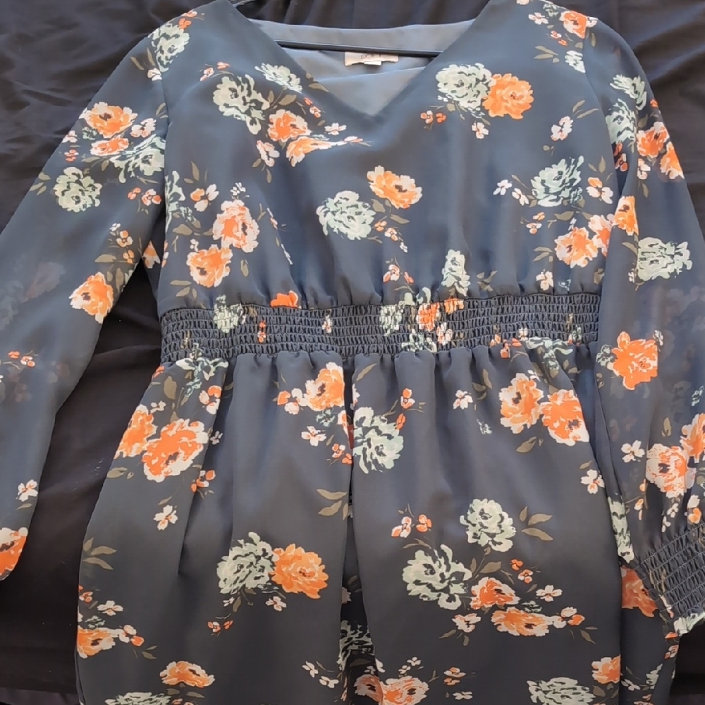 LOFT Dark Floral Long Sleeve Dress